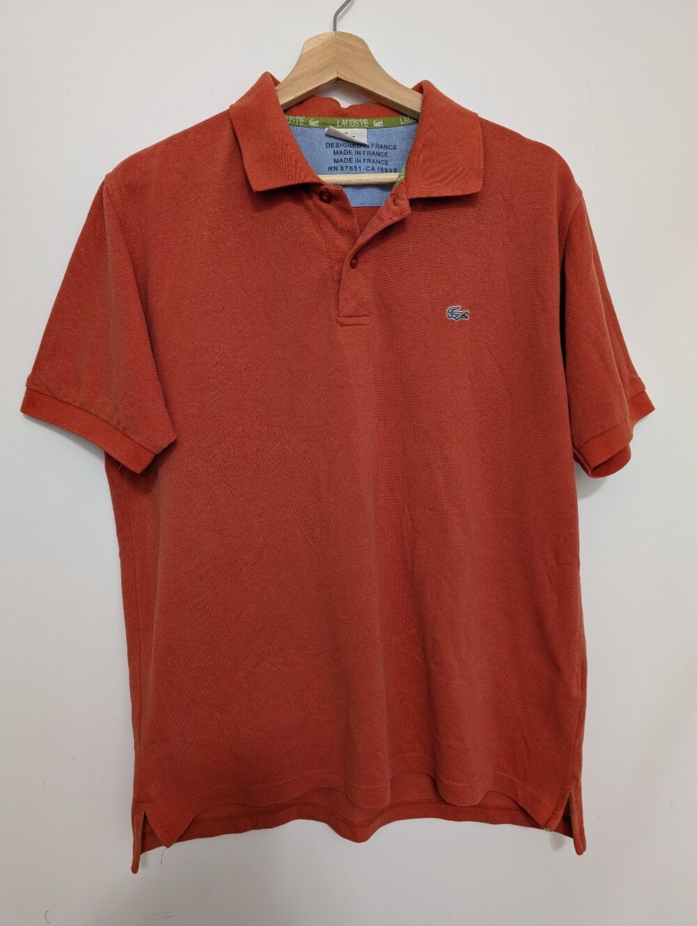 Vintage 90s Lacoste Large Polo Men's T-shirt Orange Size 5 Cotton Preppy Collar
